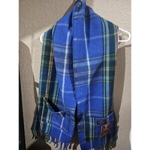 Patrick King Woolen Company Merino Wool Pocket Scarf Plaid NEW Blue Green